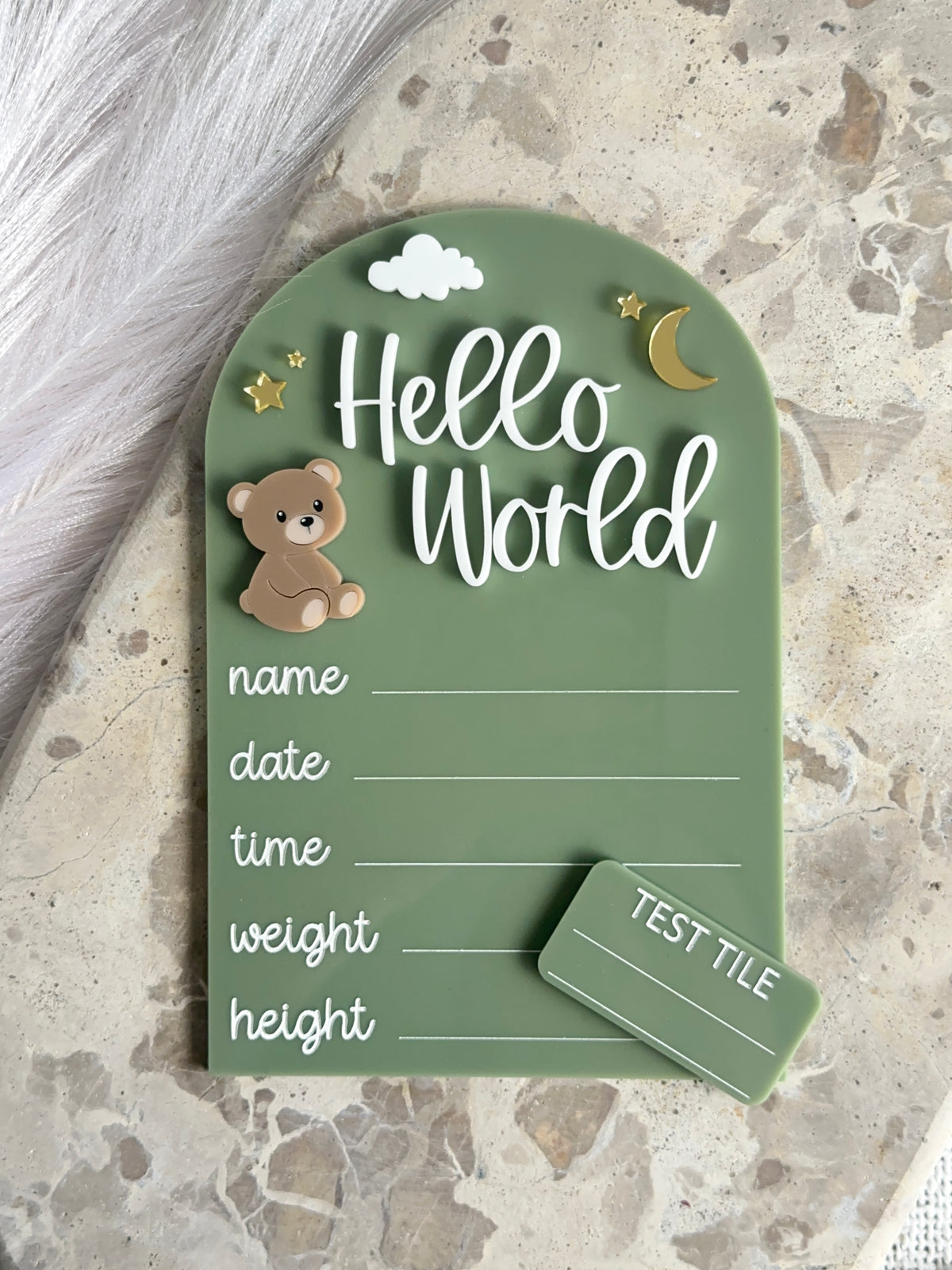 'Hello World' Bear Baby Announcement Plaque