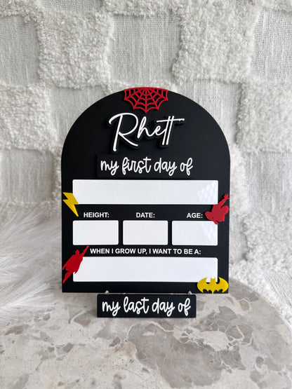 SUPERHERO Personalised First / Last Day Of School Board