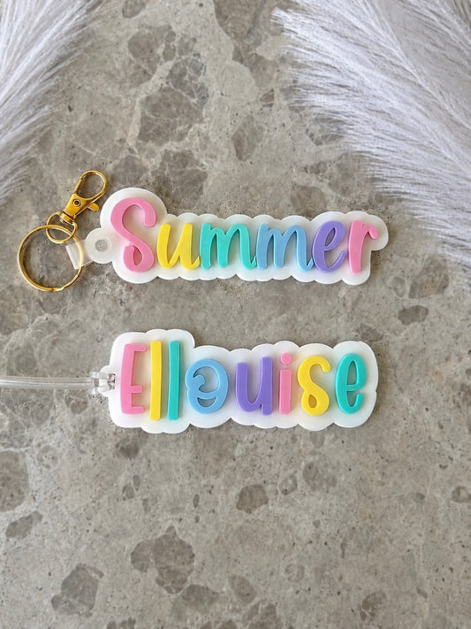CUSTOM RAINBOW Named Personalised Acrylic Bag Tag | Choose Your Own Colours