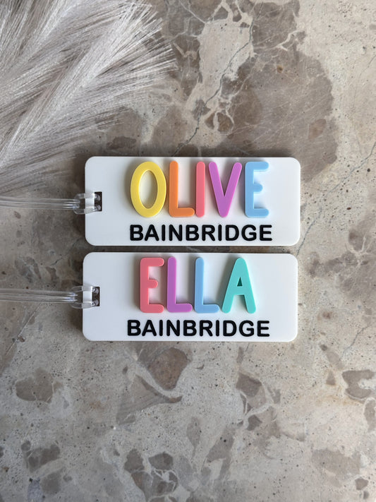 CUSTOM RAINBOW Full Named Personalised Acrylic Bag Tag | Choose Your Own Colours