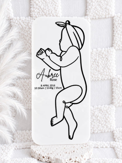 BABY LINE ART Personalised 1:1 Scale Baby Birth Plaque | Horizontal Name