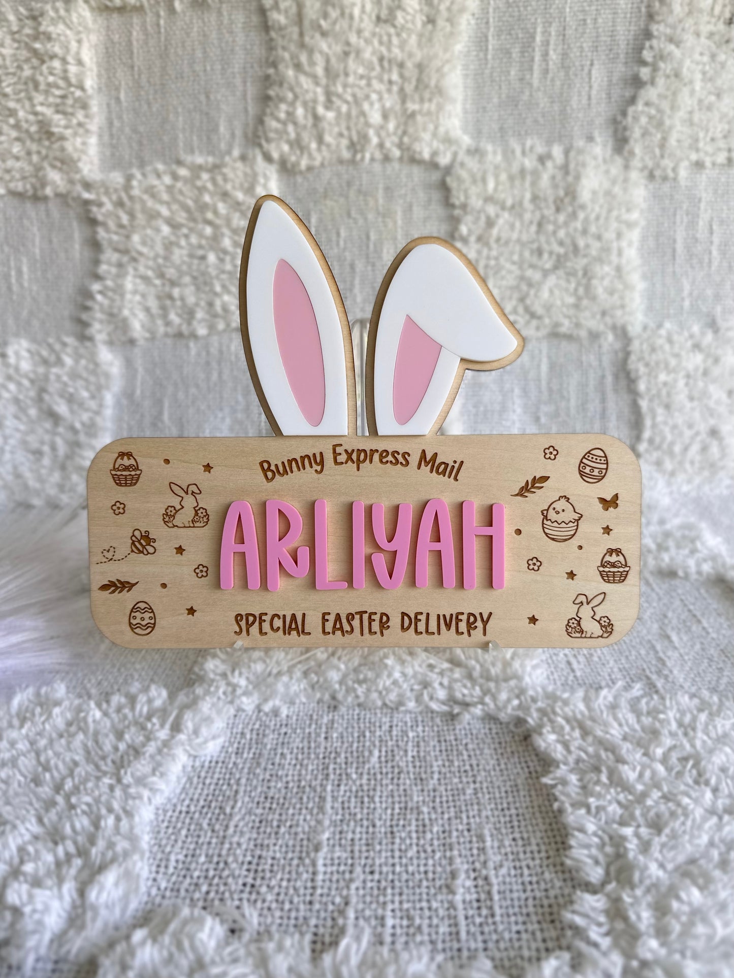 Personalised Easter Bunny Ears Crate Plaque