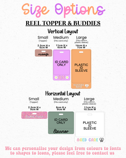 MATCHING CLASSIC Personalised Acrylic Badge Reel & Topper/ Buddy Set