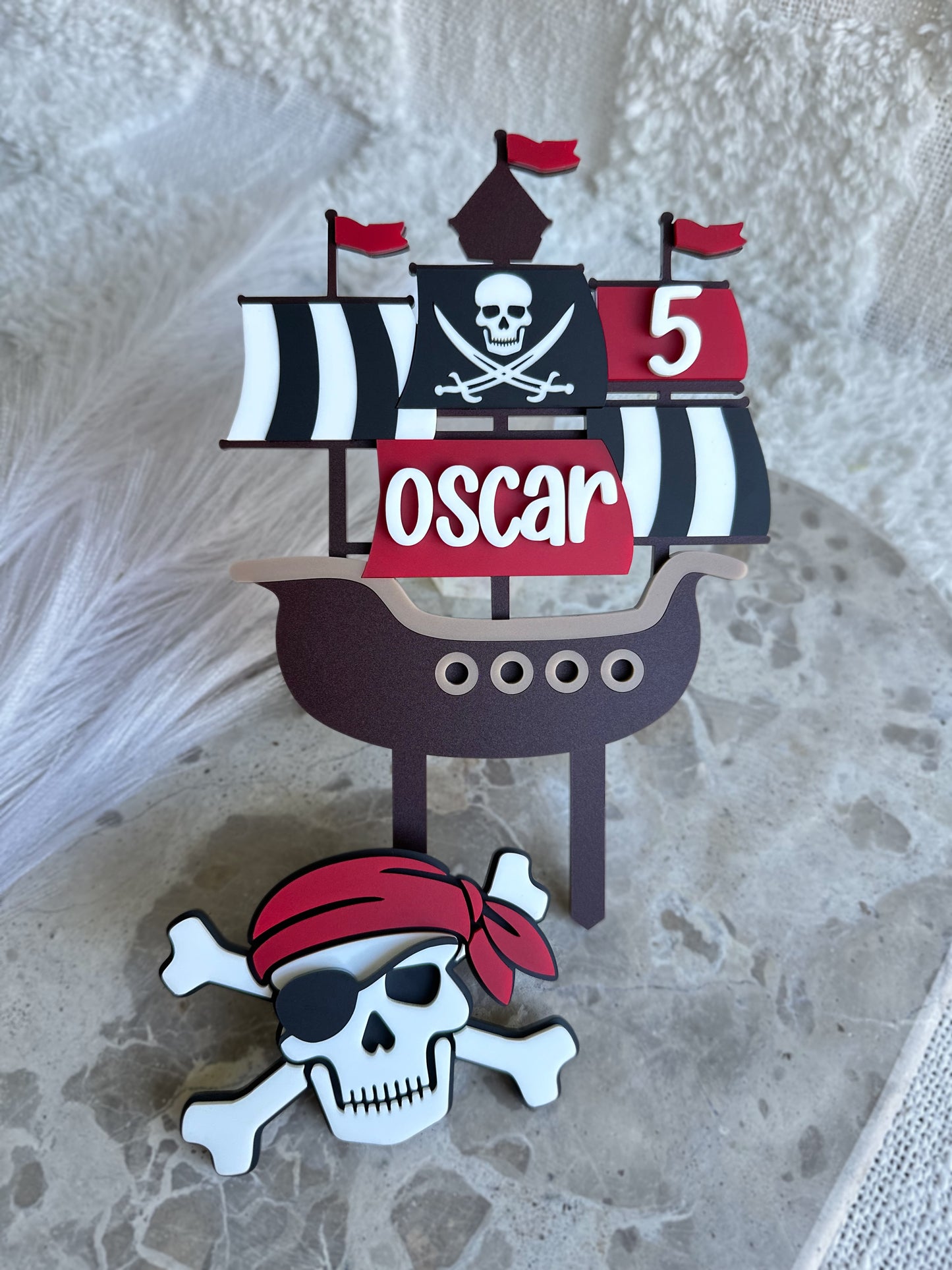 PIRATE SHIP Personalised Birthday Cake Topper & Fropper