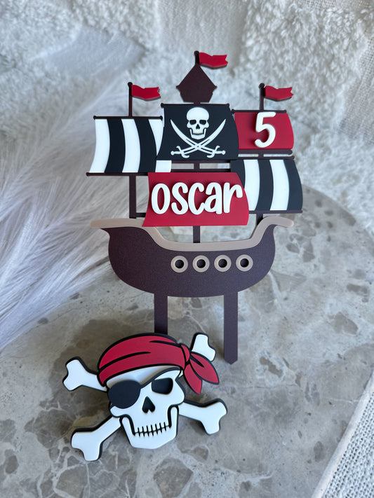 PIRATE SHIP Personalised Birthday Cake Topper & Fropper