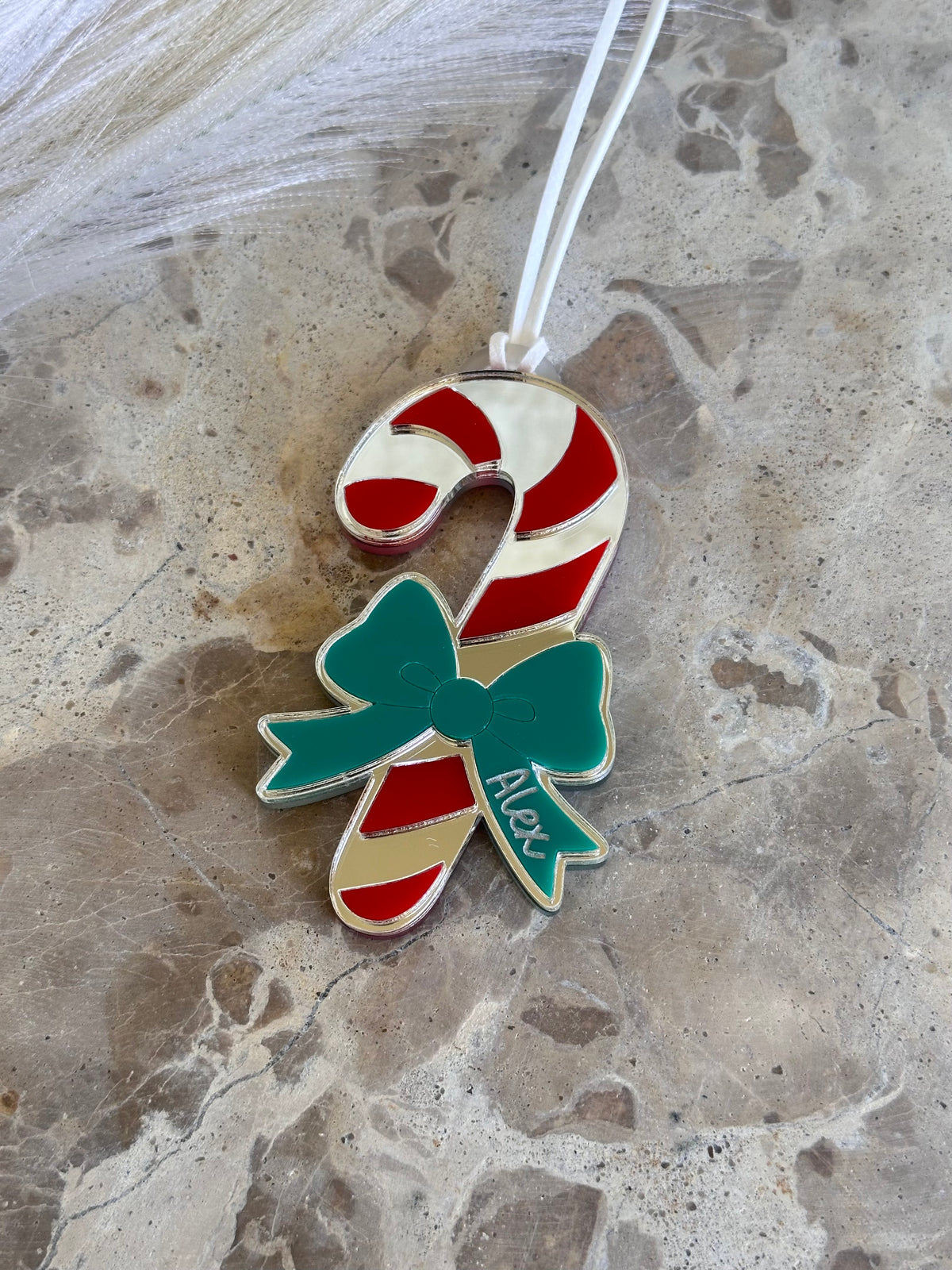 Candy Cane Bow Personalised Christmas Tree Ornament