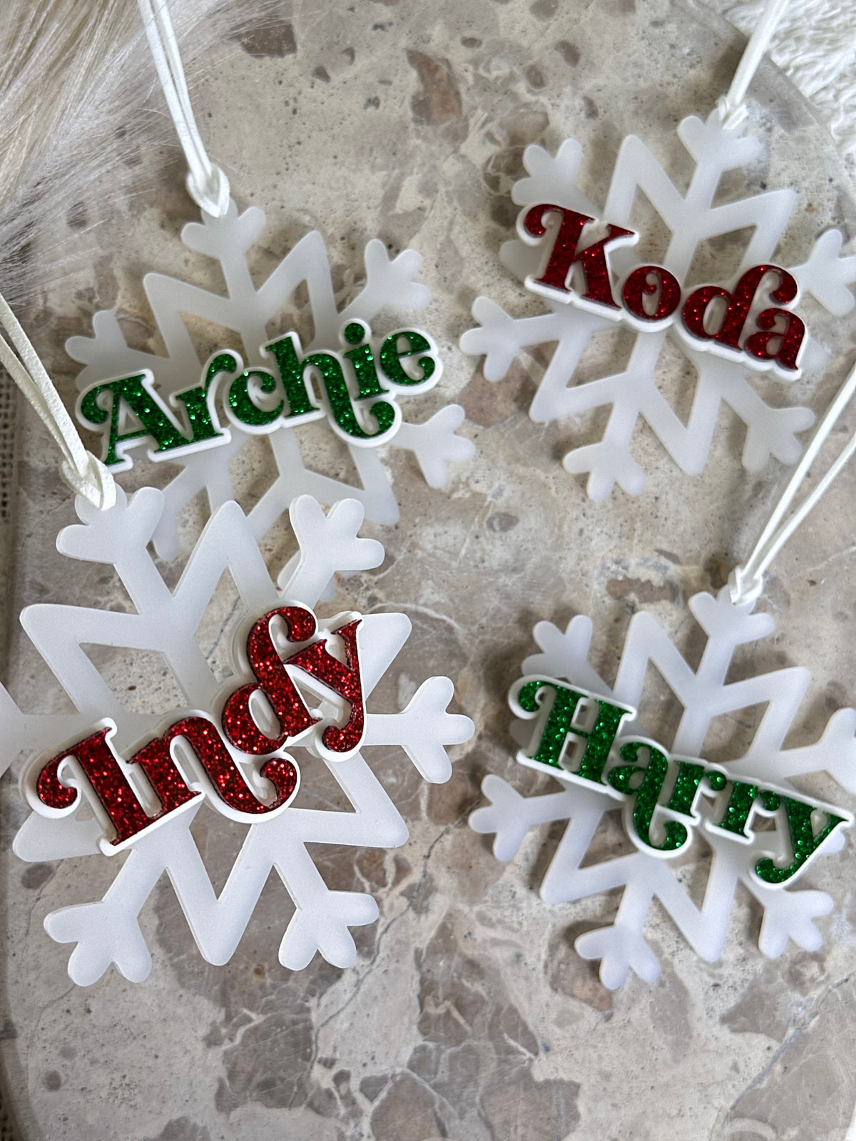 Snowflake Personalised Christmas Tree Ornament | Fur-Baby Option