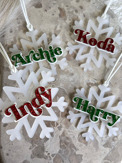 Snowflake Personalised Christmas Tree Ornament | Fur-Baby Option