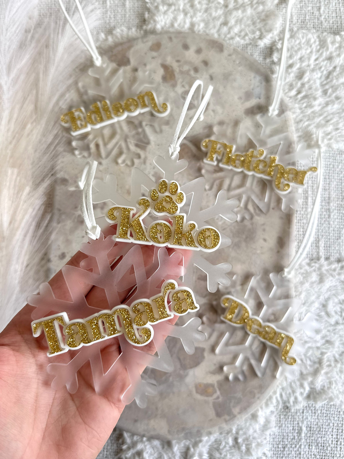 Snowflake Personalised Christmas Tree Ornament | Fur-Baby Option