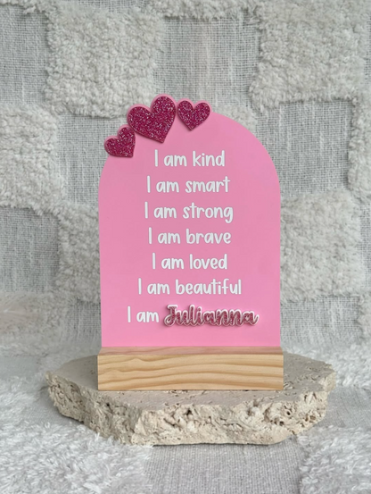 Personalised Affirmation Board With Timber Block Stand