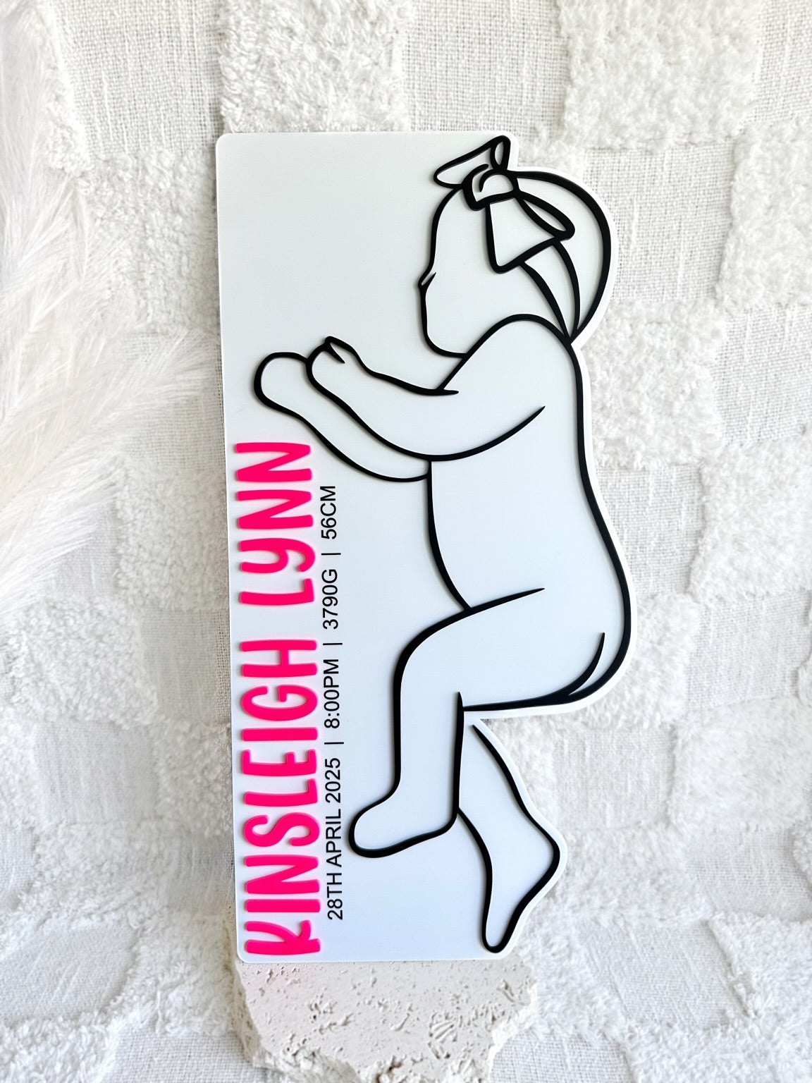 BABY LINE ART Personalised 1:1 Scale Baby Birth Plaque | Vertical Name