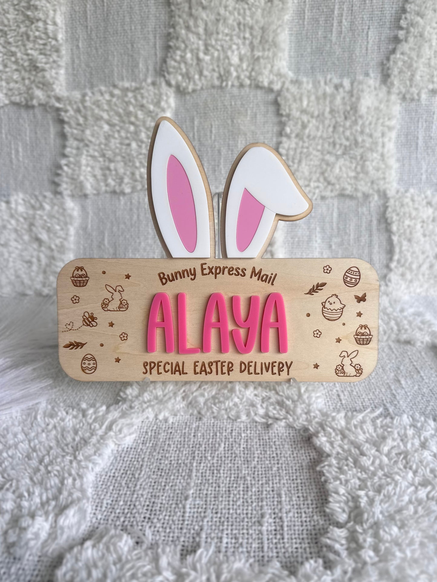 Personalised Easter Bunny Ears Crate Plaque