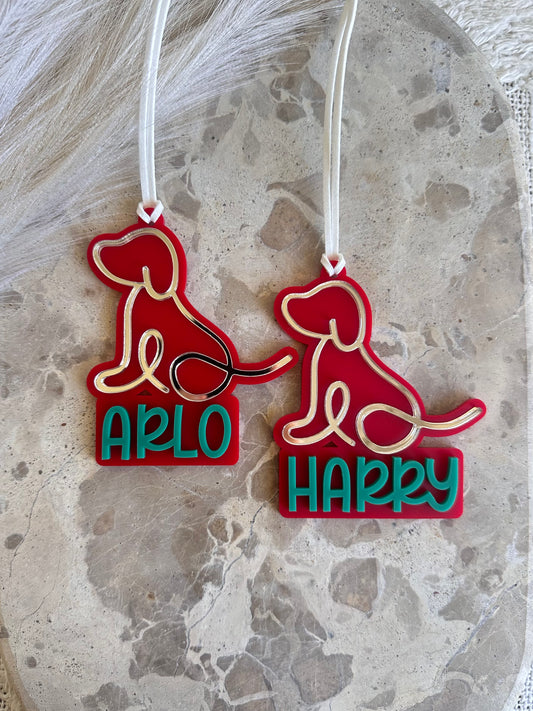 Dog Or Cat Outline Personalised Christmas Tree Ornament