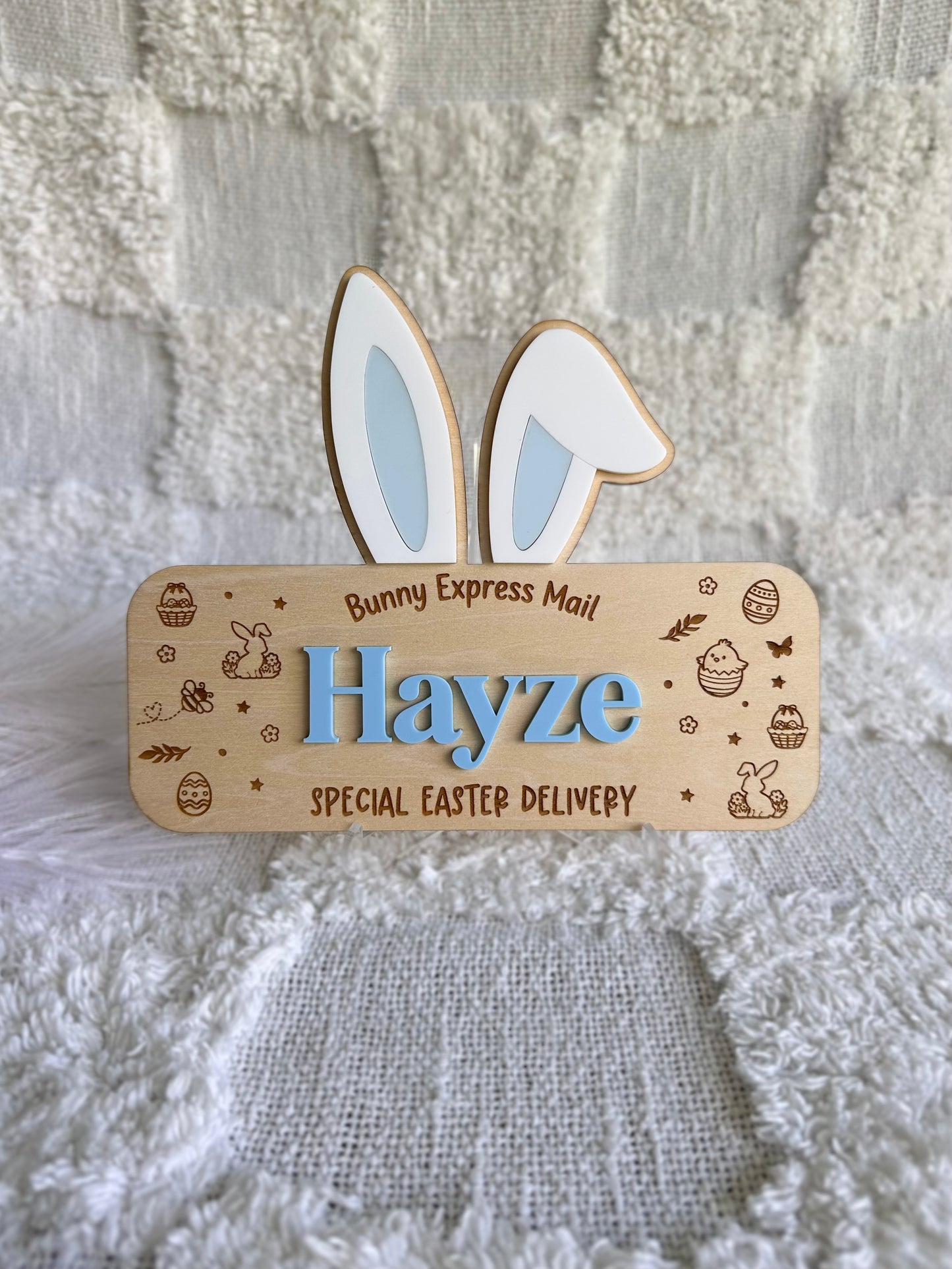 Personalised Easter Bunny Ears Crate Plaque