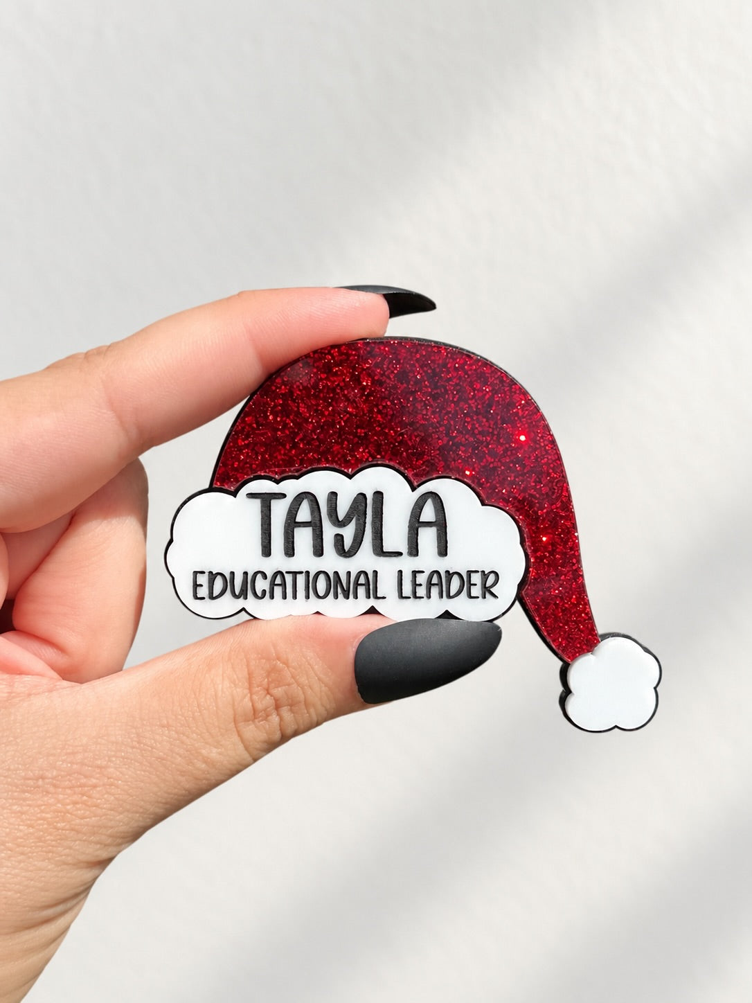 SANTA HAT Christmas Personalised Acrylic Name Badge