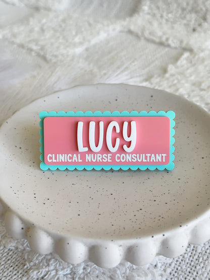 SCALLOPED / SMOOTH Double Layer Classic Personalised Acrylic Name Badge