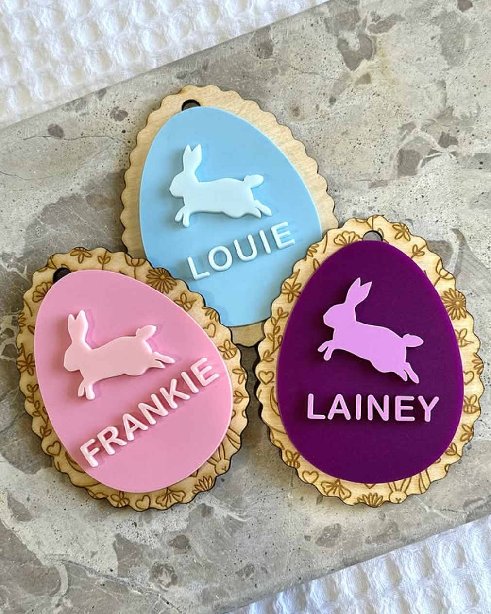 SCALLOPED EGG Personalised Easter Basket Name Tag