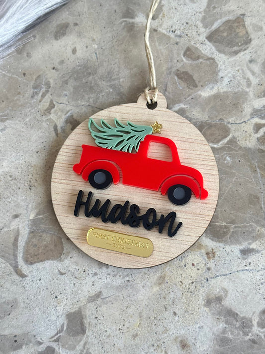 Christmas Ute & Tree Christmas Tree Ornament | With Or Without 'First Christmas' Plaque