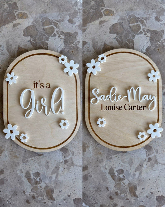 It's a Boy/Girl & Name Double Sided Announcement Plaque