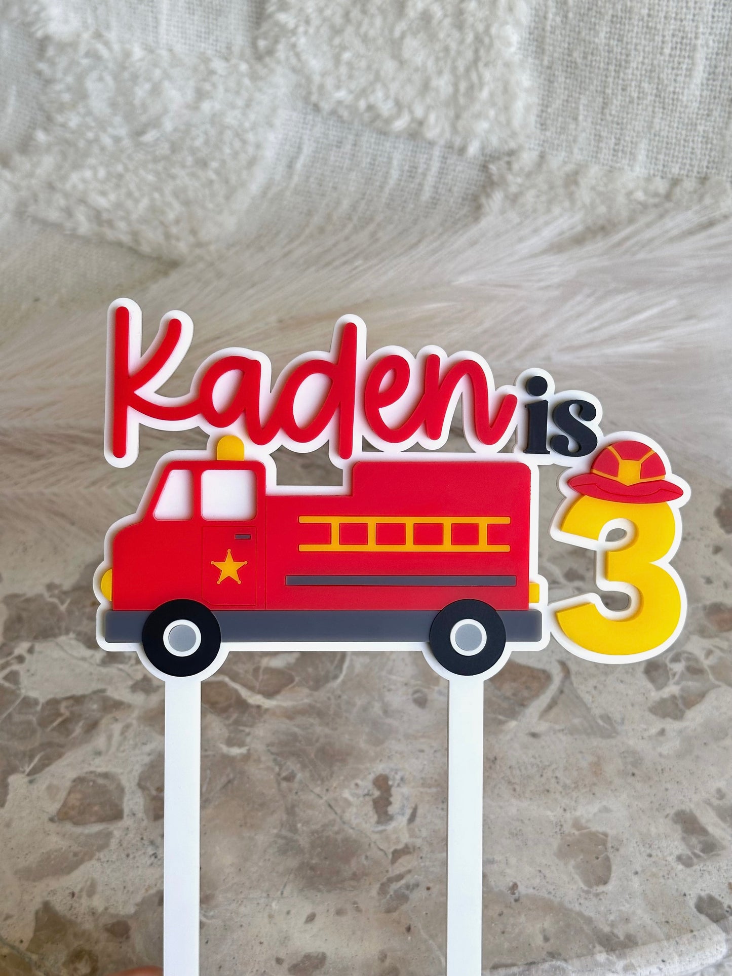 FIRE TRUCK Personalised Birthday Cake Topper