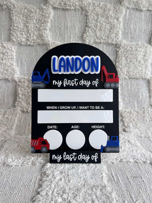 TRUCKS Personalised First / Last Day Of School Board