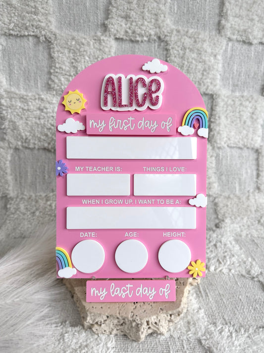 RAINBOW & SUNSHINE Personalised First / Last Day Of School Board