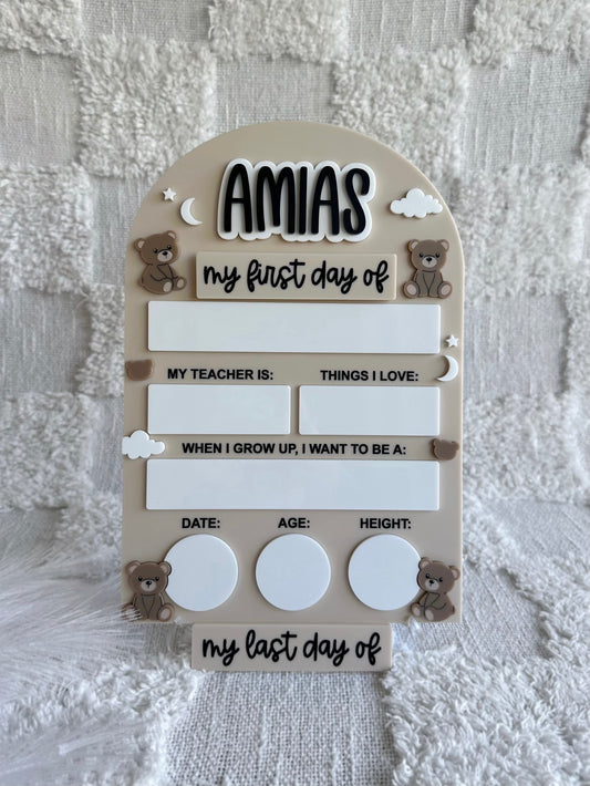 TEDDY BEAR Personalised First / Last Day Of School Board