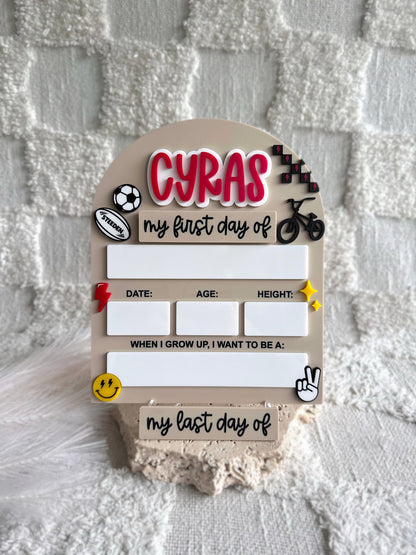 BOYHOOD Personalised First / Last Day Of School Board