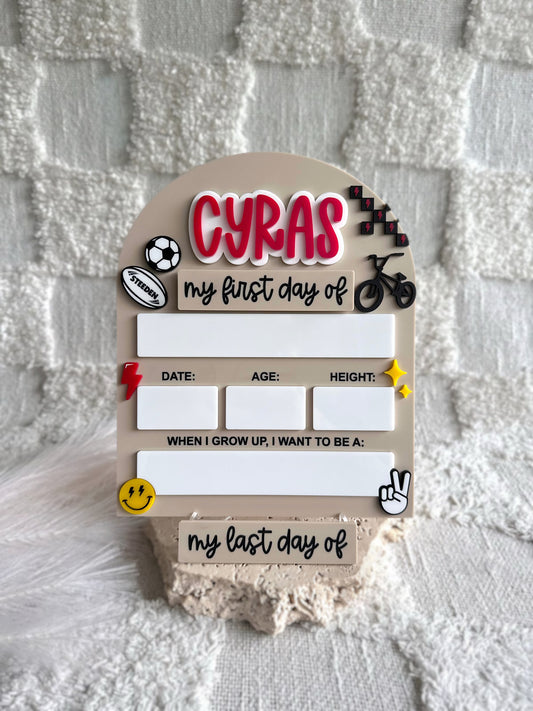 BOYHOOD Personalised First / Last Day Of School Board