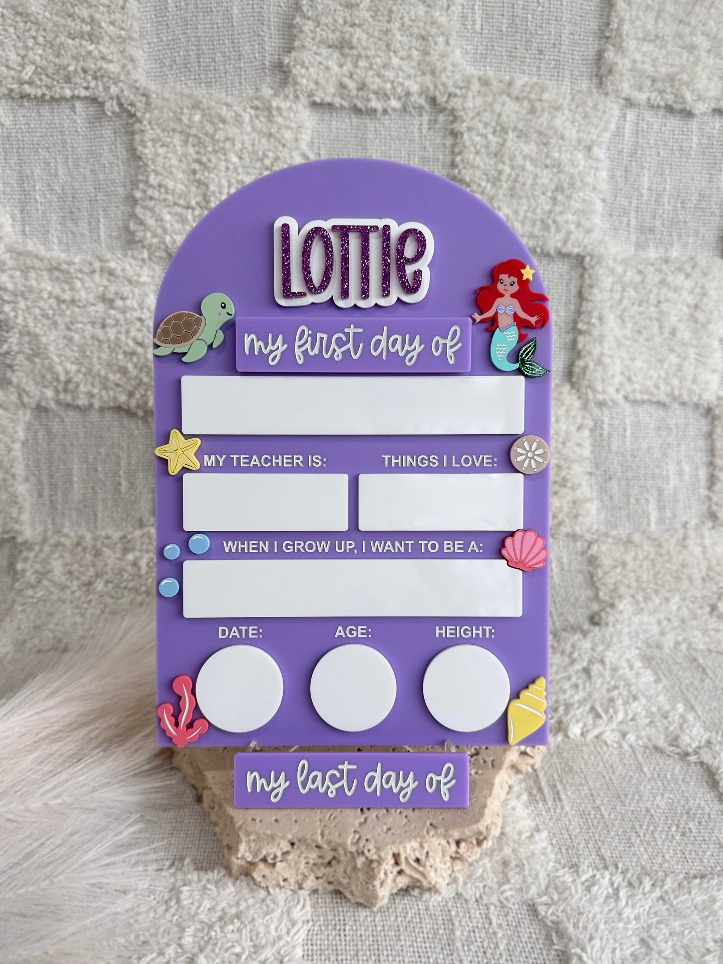 MERMAID & TURTLE Personalised First / Last Day Of School Board