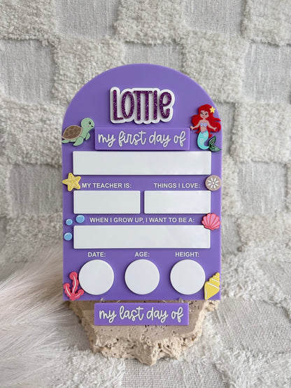 MERMAID & TURTLE Personalised First / Last Day Of School Board