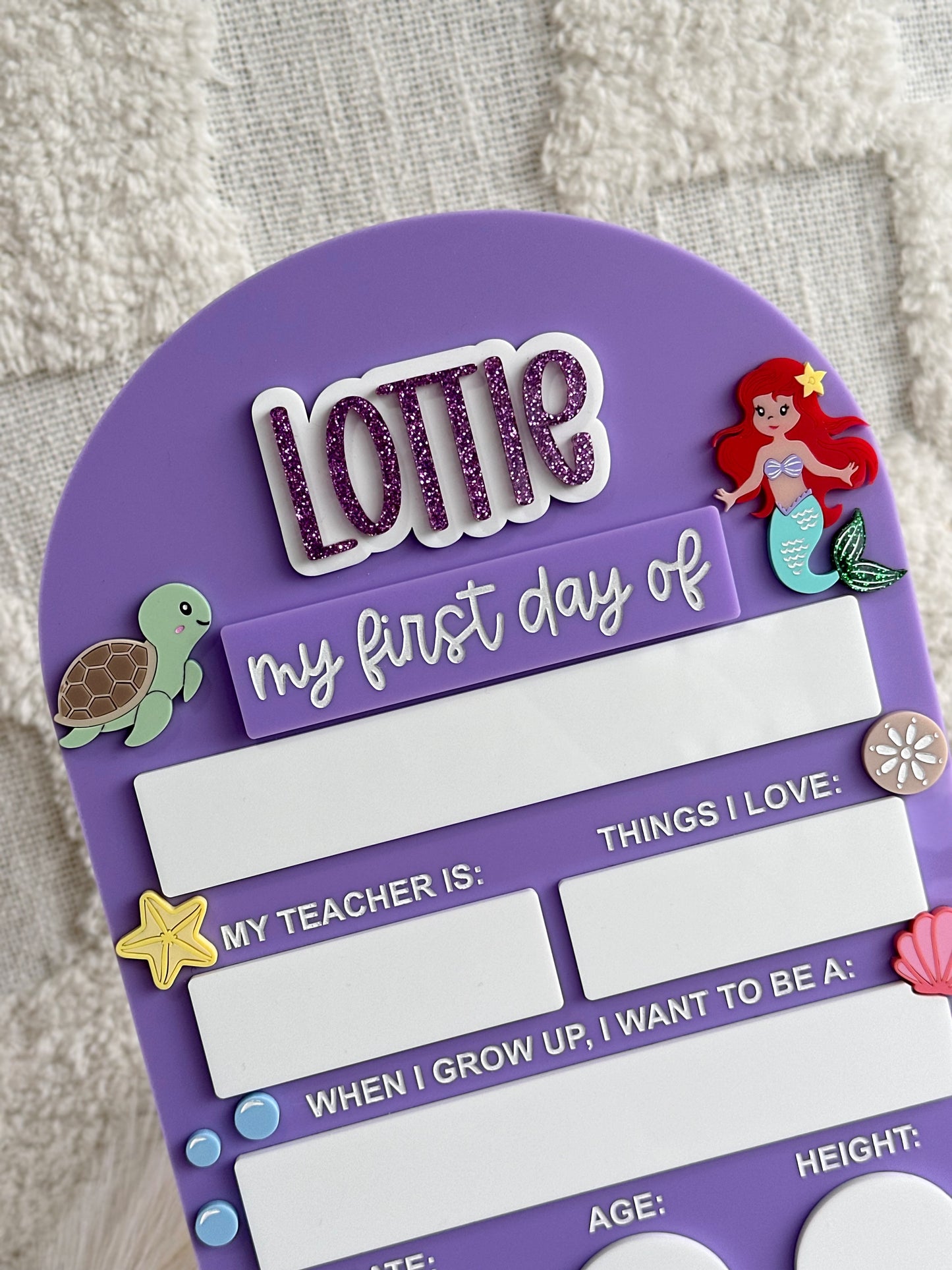 MERMAID & TURTLE Personalised First / Last Day Of School Board