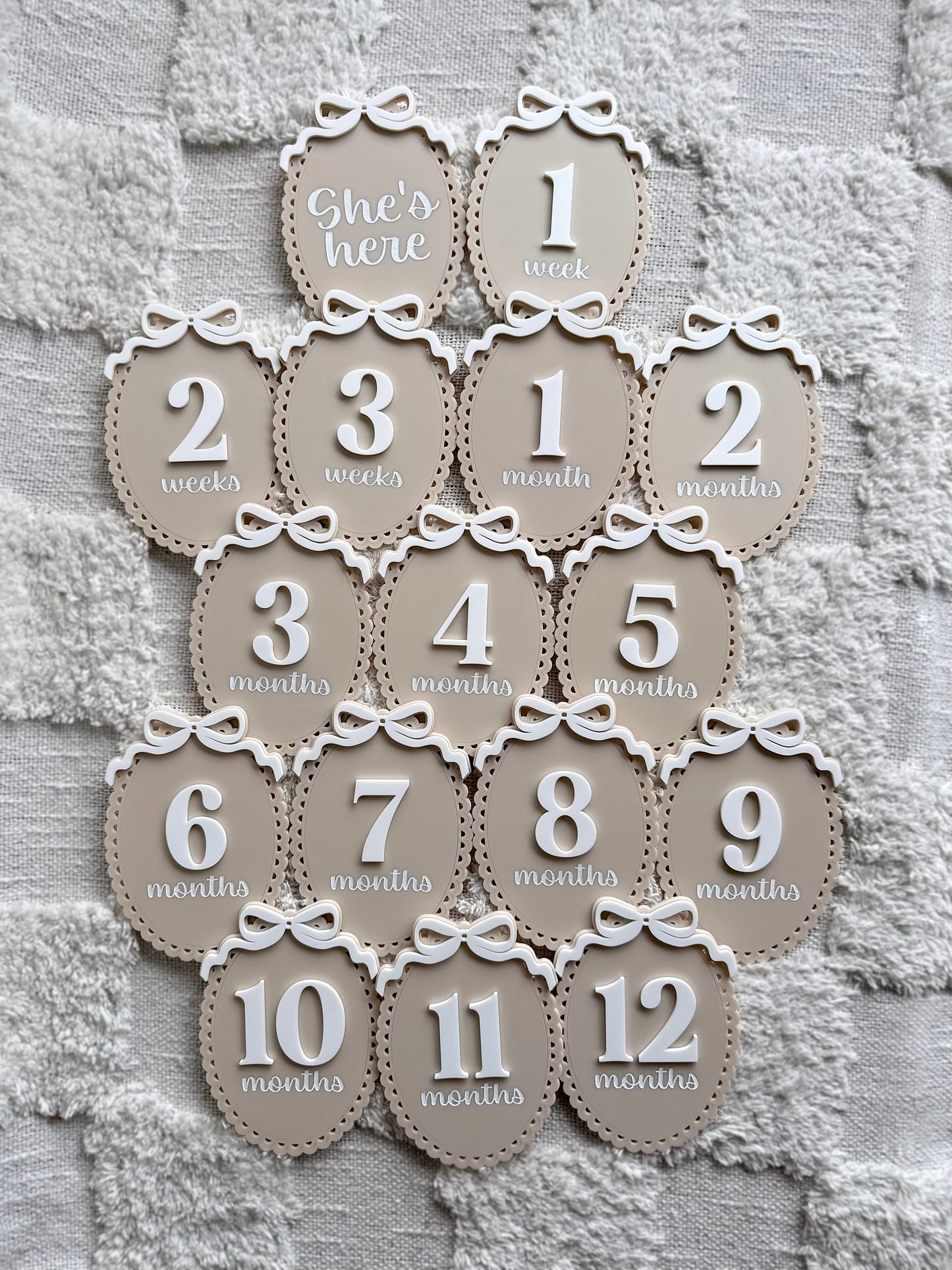 BOW SCALLOPED Personalised Acrylic Baby's First Year Milestone Plaque Set