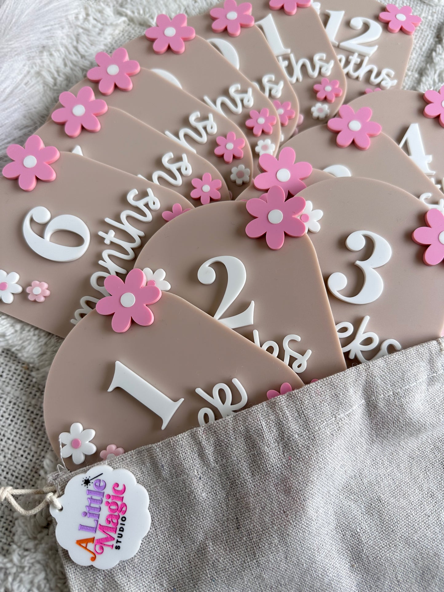 FLOWER Personalised Acrylic Baby's First Year Milestone Plaque Set