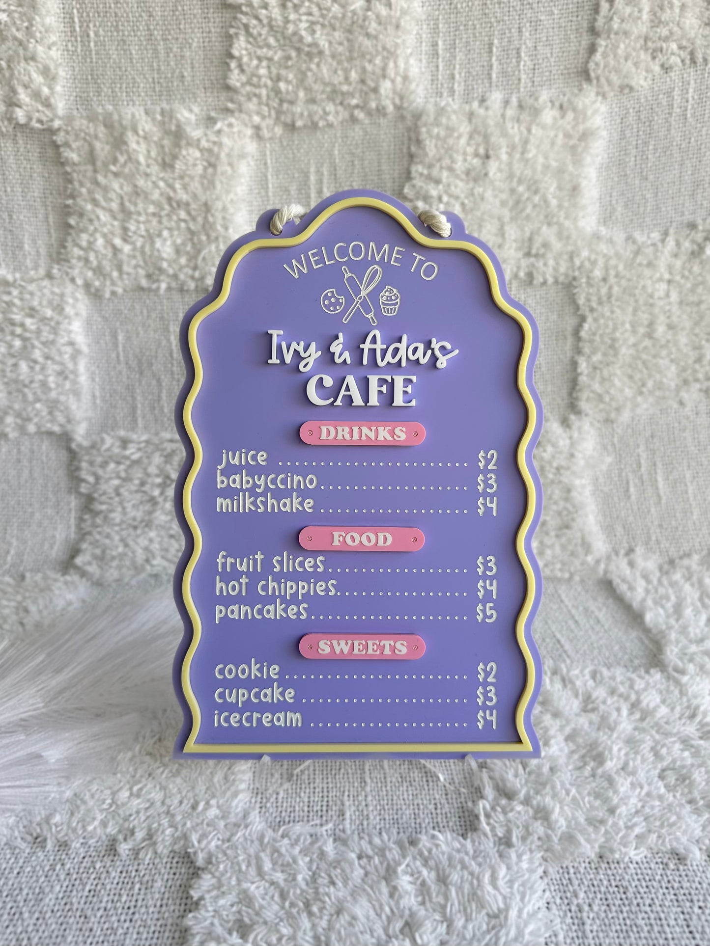 WAVY Personalised Acrylic Cubby Play Cafe Menu Sign