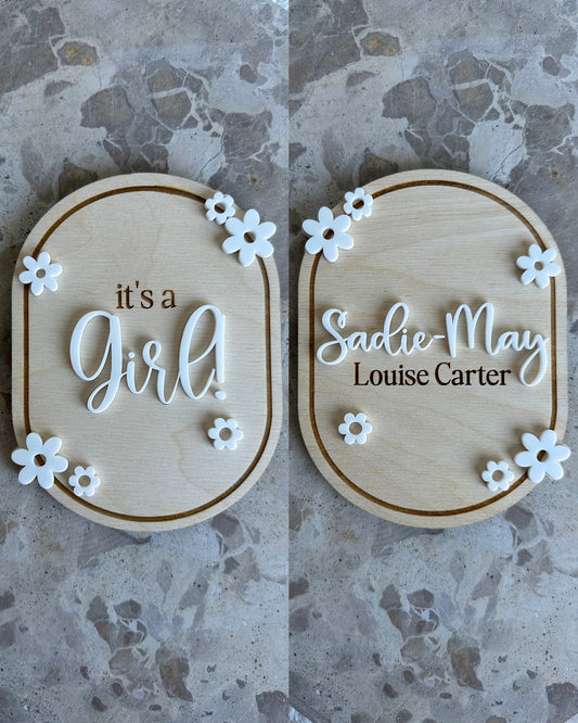 It's a Boy/Girl & Name Double Sided Announcement Plaque