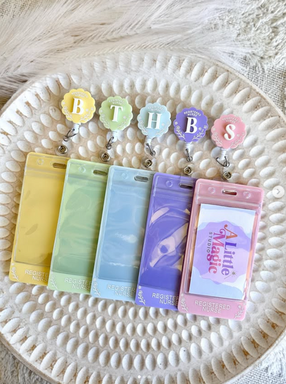 MATCHING CLASSIC Personalised Acrylic Badge Reel & Topper/ Buddy Set